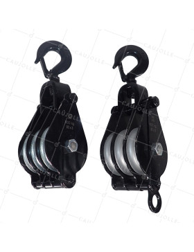 PAIRE DE MOUFLE DE LEVAGE POUR CORDE DE 12 MM MAX DIAMETRE 90 MM 3 GALETS
