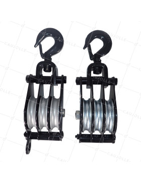 PAIRE DE MOUFLE DE LEVAGE POUR CORDE DE 12 MM MAX DIAMETRE 90 MM 3 GALETS