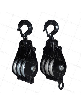 PAIRE DE MOUFLE DE LEVAGE POUR CORDE DE 12 MM MAX DIAMETRE 90 MM CHARGE 500 KG • Caujolle