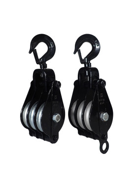 PAIR OF LIFTING PULLEYS FOR 12 MM MAXIMUM DIAMETER ROPE 90 MM 3 PULLEYS