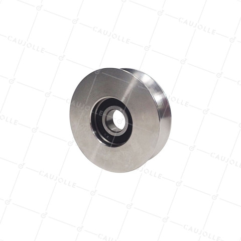ROUE DE PORTAIL COULISSANT A GORGE RONDE EN INOX DIAMETRE 80MM POUR RAIL ROND DE 20MM CHARGE 200KG AXE 14MM - GAGR 80 INOX • Caujolle