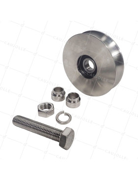 ROUE DE PORTAIL COULISSANT A GORGE RONDE EN INOX DIAMETRE 100 MM POUR RAIL ROND DE 20 MM CHARGE 300 KG AXE 14MM - GAGR 100 INOX