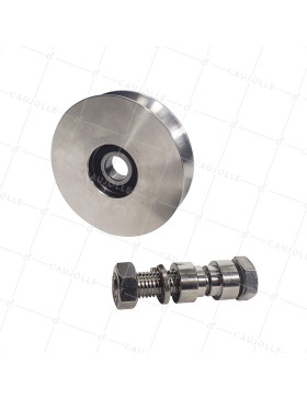 ROUE DE PORTAIL COULISSANT A GORGE RONDE EN INOX DIAMETRE 100 MM POUR RAIL ROND DE 20 MM CHARGE 300 KG AXE 14MM - GAGR 100 INOX