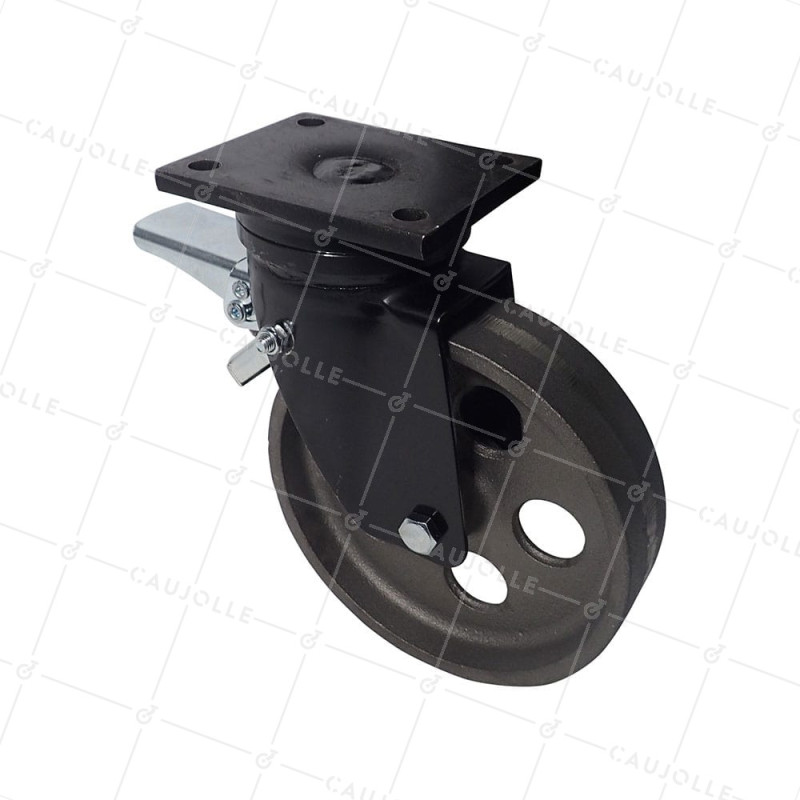 ROULETTE INDUSTRIELLE VINTAGE EN FONTE RESISTANCE 500 DEGRES DIAMÈTRE 200 MM CHARGE 600 KG - INDUSTYL200PAF