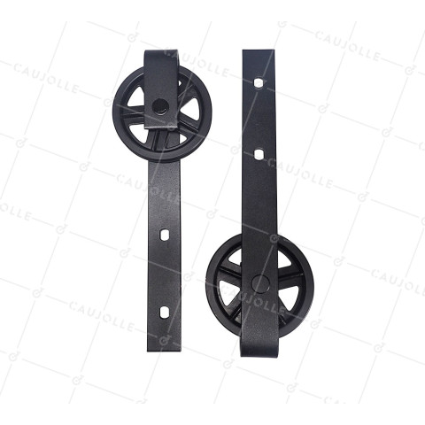SET OF 2 ROLLER BRACKETS VINTAGE BARN PULLEY STYLE • Caujolle