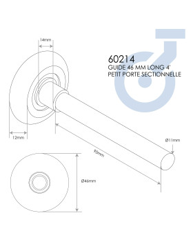 ROULETTE DE PORTE DE GARAGE DIAMETRE 46 MM LONGUEUR 95 MM - GUIDE 46 MM LONG 4' PETIT