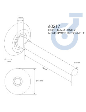ROULETTE DE PORTE DE GARAGE DIAMETRE 46 MM LONGUEUR 158 MM - GUIDE 46 MM LONG 7' MOYEN 