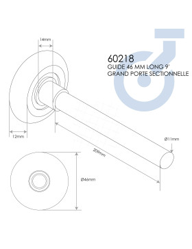ROULETTE DE PORTE DE GARAGE DIAMETRE 46 MM LONGUEUR 209 MM - GUIDE 46 MM LONG 9' GRAND