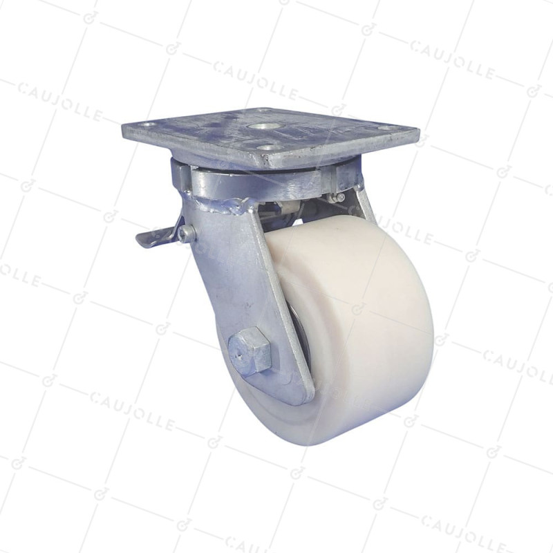 ROULETTE PIVOTANTE A FREIN EN NYLON DIAMETRE 150 MM CHARGE EXTREME 3000 KG - STEC NYLON 150P AF