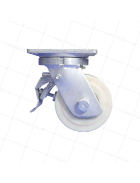 ROULETTE PIVOTANTE A FREIN EN NYLON DIAMETRE 150 MM CHARGE EXTREME 3000 KG - STEC NYLON 150P AF