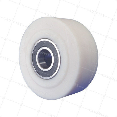 ROUE NYLON CHARGE EXTREME DIAMETRE 200 MM CHARGE 4500 KG POUR AXE DE 45MM - S2490 200X80 RB45 • Caujolle