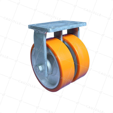 ROULETTE FIXE EN FONTE POLYURÉTHANE DIAMÈTRE 250 MM CHARGE 3600 KG - STEC DOUBLE 250F • Caujolle