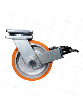 ROULETTE PIVOTANTE A FREIN EN FONTE POLYURÉTHANE DIAMÈTRE 250 MM CHARGE 3600 KG - STEC DOUBLE 250P A FREIN