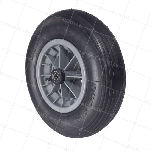 ROUE DE BROUETTE GONFLABLE DIAMÈTRE 400 MM CHARGE 150 KG POUR AXE DE 16 MM AVEC ROULEMENT A BILLES - S1006P 400/8 2PR R BILLES 16 • Caujolle