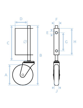 REINFORCED SPRING-LOADED GATE/DOOR JOCKEY WHEEL 100 MM DIAMETER 70 KG MAX LOAD WITH 40 MM VERTICAL LEEWAY