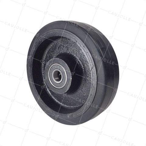 CAST IRON WHEEL WITH SUPPLE TYRE DIAMETER 250 MM MAX LOAD 600 KG BORE 25 MM - S2750F250 • Caujolle