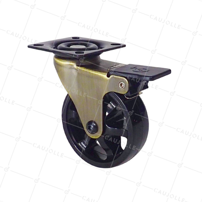ROULETTE DESIGN DORÉE A FREIN ROUE NYLON DIAMÈTRE 75 MM CHARGE 45KG - GOLDNYLON 75 PAF