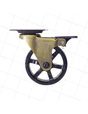 Castor RETRO DESIGN WITH GOLD ALUMINUM BRAKE Wheel NYLON DIAMETER 75 MM LOAD 45KG - GOLDNYLON 75 PAF