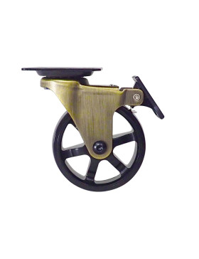 ROULETTE DESIGN DORÉE A FREIN ROUE NYLON DIAMÈTRE 75 MM CHARGE 45KG - GOLDNYLON 75 PAF