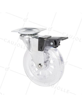 Castor SWIVEL WITH BRAKE TRANSPARENT DESIGN DIAMETER 100 MM LOAD 75 KG - S140TR 100 PAF • Caujolle