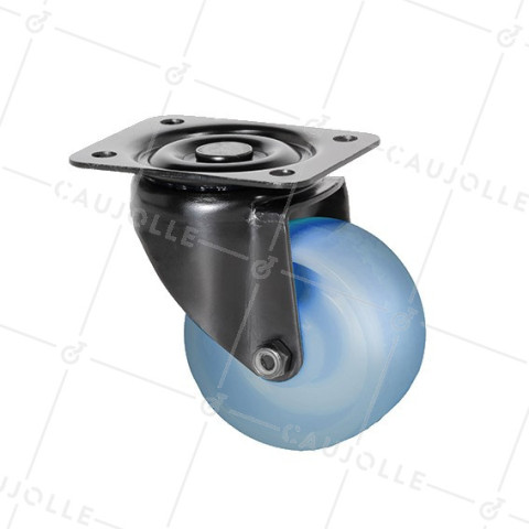 Castor BLUE PHOSPHORESCENT CASTOR WITH Plate SWIVEL DIAMETER 65MM LOAD 60KG - FOSFO 65 • Caujolle