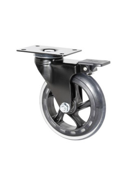 ROULETTE TRANSPARENTE À PLATINE AVEC FREIN ROULEMENT À BILLES DIAMÈTRE 125 MM CHARGE 40 KG - BLACKROL 125PAF