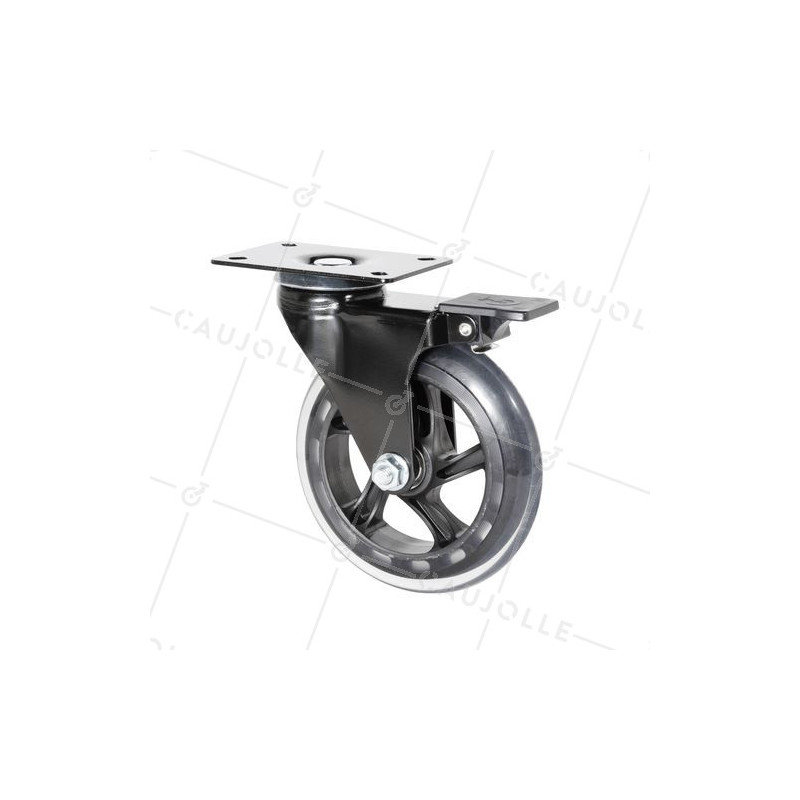 ROULETTE TRANSPARENTE À PLATINE AVEC FREIN ROULEMENT À BILLES DIAMÈTRE 125 MM CHARGE 40 KG - BLACKROL 125PAF