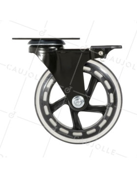 ROULETTE TRANSPARENTE À PLATINE AVEC FREIN ROULEMENT À BILLES DIAMÈTRE 125 MM CHARGE 40 KG - BLACKROL 125PAF