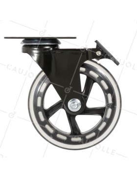 ROULETTE TRANSPARENTE À PLATINE AVEC FREIN ROULEMENT À BILLES DIAMÈTRE 125 MM CHARGE 40 KG - BLACKROL 125PAF