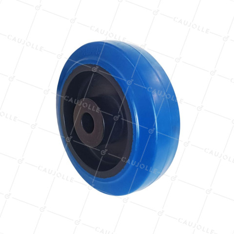 ROUE INDUSTRIELLE NON TACHANTE CAOUTCHOUC SOUPLE BLEU DIAMÈTRE 160MM CHARGE 300KG AXE LISSE DE 20 MM - GAL BLEU 160 L20 • Caujolle