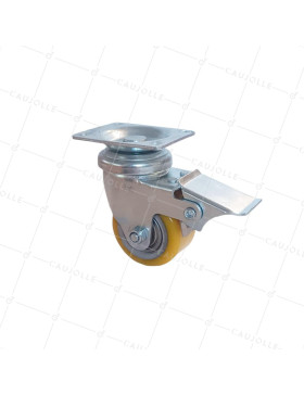 Castor SWIVEL WITH BRAKE IN POLYURETHANE ALUMINUM RIM DIAMETER 50 MM LOAD 180KG - S74AR 50 AF • Caujolle