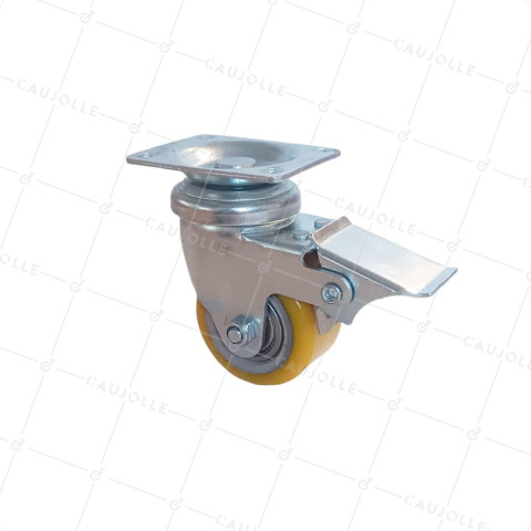 Castor SWIVEL WITH BRAKE IN POLYURETHANE ALUMINUM RIM DIAMETER 50 MM LOAD 180KG - S74AR 50 AF • Caujolle