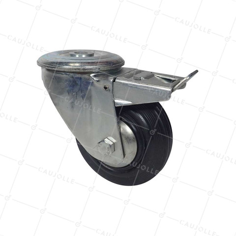Castor INDUSTRIAL WITH EYE RUBBER BRAKE DIAMETER 160 MM LOAD 200 KG - S74OC160AF • Caujolle