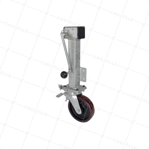 ROULETTE ESCAMOTABLE AVEC MANIVELLE DIAMETRE 200MM A DEBATTEMENT 230 MM CHARGE 1000KG FREIN DIRECTIONNEL - BEQUILLE A MANIVELLE 200 MM A FREIN BLOCAGE DIR • Caujolle