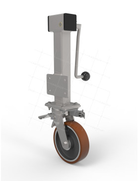 ROULETTE ESCAMOTABLE AVEC MANIVELLE DIAMETRE 200MM A DEBATTEMENT 230 MM CHARGE 1000KG FREIN DIRECTIONNEL - BEQUILLE A MANIVELLE 