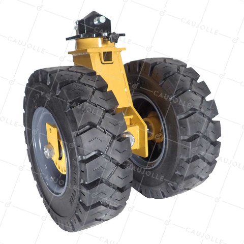 ROULETTE DE CONTAINER CAOUTCHOUC DOUBLE ROUE DIAMETRE 541 MM CHARGE 3000 KG • Caujolle