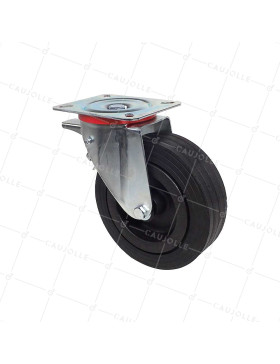 Castor SWIVEL WITH Wheel WIDE HARD RUBBER WHEEL DIAMETER 260 MM WITH BRAKE LOAD 300 KG - S20-1 AF 2650P • Caujolle