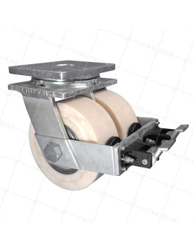 Castor SWIVEL WITH BRAKE IN NYLON DIAMETER 250 MM LOAD 7500 KG - STEC DOUBLE NYLON 250 PAF • Caujolle