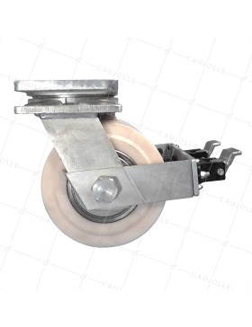 ROULETTE PIVOTANTE A FREIN EN NYLON DIAMÈTRE 250 MM CHARGE 7500 KG - STEC NYLON DOUBLE 250 PAF