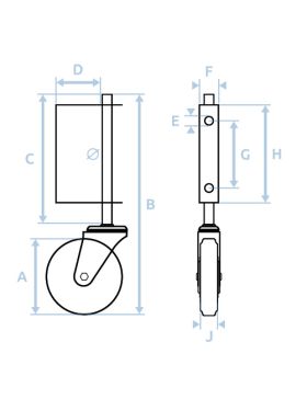 Castor OF REINFORCED GATE WITH SPRING DIAMETER 100 MM LOAD 15KG TO 30KG WITH 27 MM OF VERTICAL TRAVEL