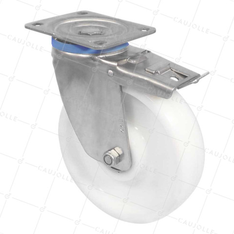 ROULETTE EN INOX 304 A FREIN DIAMETRE 200 MM CHARGE 1000 KG - INOX PIV RENF 200AF • Caujolle