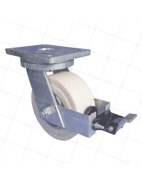 ROULETTE PIVOTANTE A FREIN EN NYLON DIAMÈTRE 250 MM CHARGE 7500 KG - STEC NYLON 250P A FREIN • Caujolle