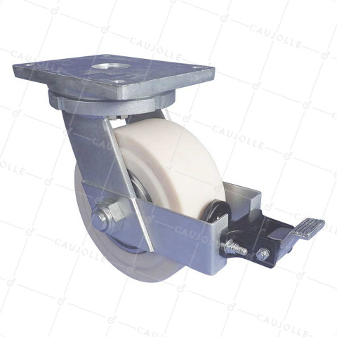 SWIVEL CASTOR WITH BRAKE IN NYLON DIAMETER 250 MM LOAD 7500 KG - STEC NYLON 250P WITH BRAKE • Caujolle