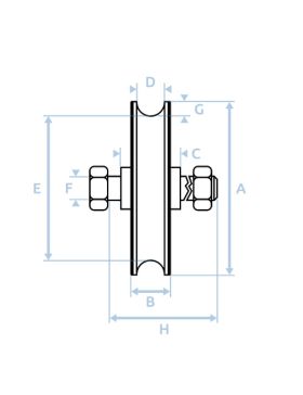 ROUE DE PORTAIL COULISSANT EN INOX ET NYLON ANTIBRUIT DIAMETRE 80 MM POUR RAIL ROND DE 20 MM CHARGE 600 KG AXE 16 MM GAGR 80