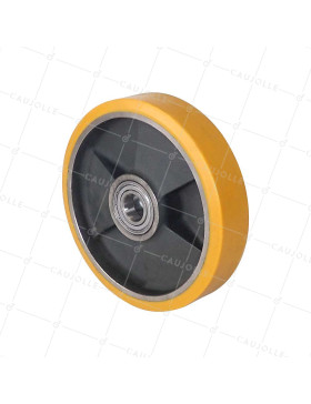 ROUE INDUSTRIELLE DE MANUTENTION EN FONTE ET POLYURÉTHANE DIAMÈTRE 200 MM CHARGE 1000 KG LARGEUR 45MM AXE 25 MM - SFPU 200X45 RB25-45 • Caujolle