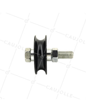 BLACK EXTREMELY ROBUST ROLLER WHEEL FOR SLIDING DOOR WITH ROUND GROOVE DIAMETER 70 MM FOR A ROUND 16 MM RAIL AND MAX LOAD OF 600
