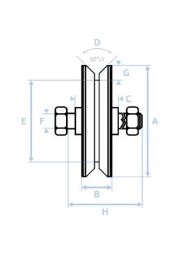 BLACK EXTREMELY ROBUST ROLLER WHEEL FOR SLIDING DOOR WITH Y GROOVE DIAMETER 70 MM FOR A TRIANGULAR RAIL AND MAX LOAD 600 KG BORE
