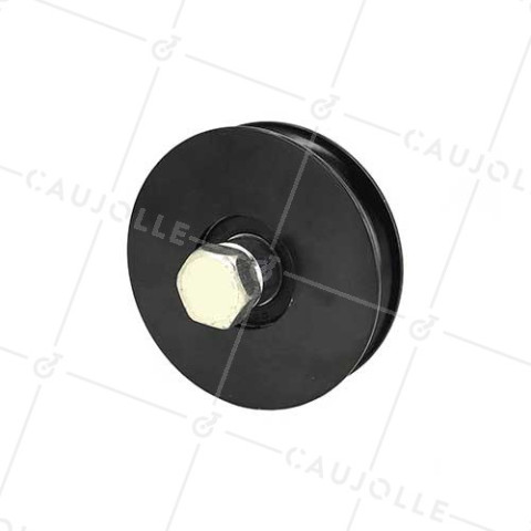 BLACK EXTREMELY ROBUST ROLLER WHEEL FOR SLIDING DOOR WITH ROUND GROOVE DIAMETER 90 MM FOR A ROUND 16 MM RAIL AND MAX LOAD OF 600 KG BORE 14 MM • Caujolle