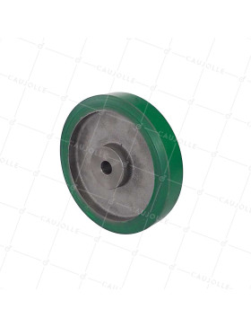 ROUE D'ENTRAINEMENT A CLAVETER EN POLYURETHANE SOUPLE DIAMETRE 250/50 MM CHARGE 1100KG - SFPU SOUPLE 250/50 A CLAVETER VERTE A25 • Caujolle