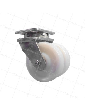 ROULETTE PIVOTANTE DOUBLE GALETS EN NYLON DIAMÈTRE 150 MM CHARGE 1500 KG -  S78N DOUBLE 150 • Caujolle